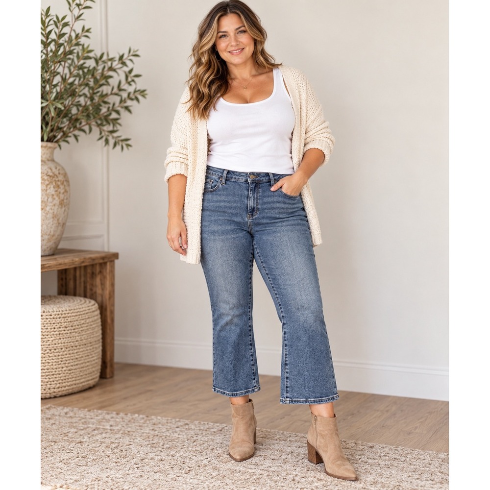 Judy Blue Cropped Bootcut Stretch Jeans Medium Wash Size 18W